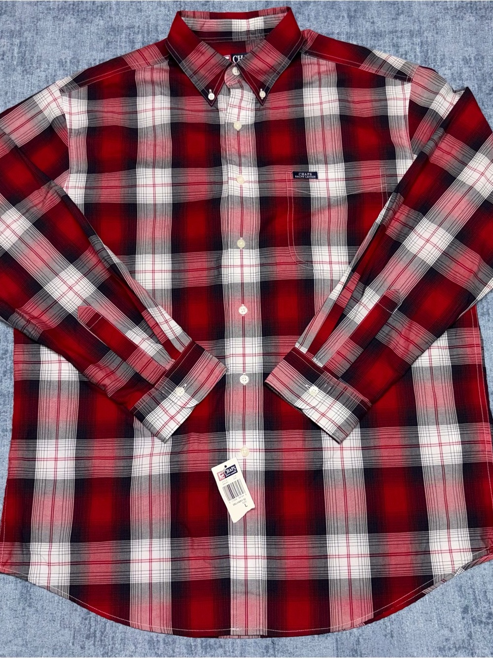 Vintage 90s Chaps Ralph Lauren Red, White, and Black Plaid long sleeve